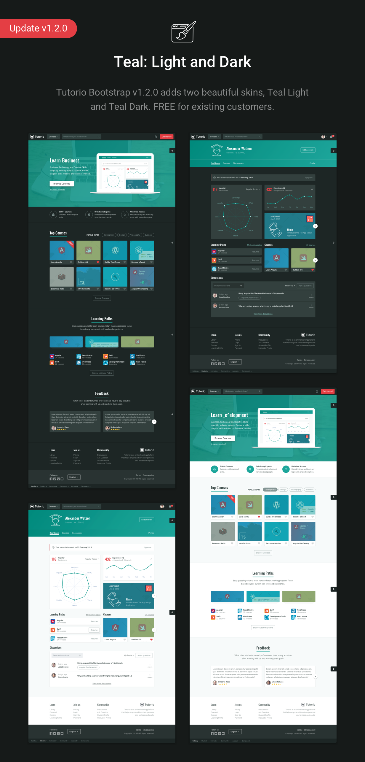 Tutorio Bootstrap v1.2.0 - Teal Light and Teal Dark